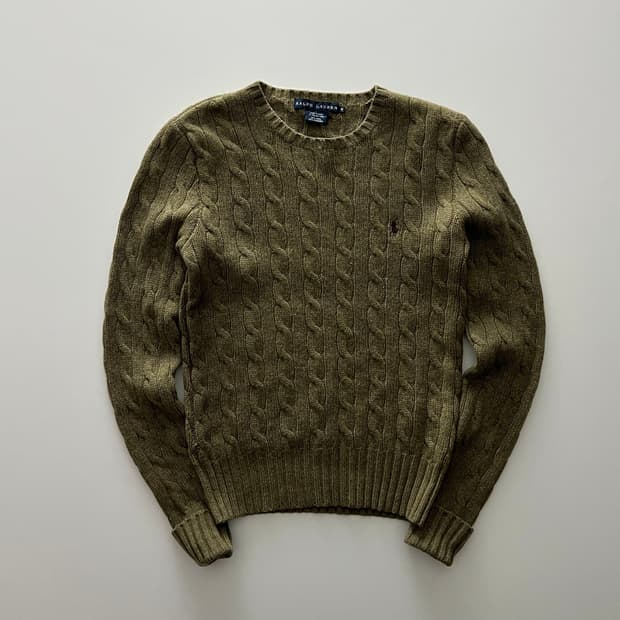 폴로 랄프로렌 캐시미어 혼방 울 꽈배기 니트 M