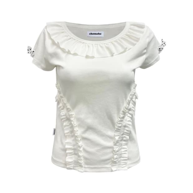 Chemehc 체메씨 CURVED FRILL TEE 아이보리
