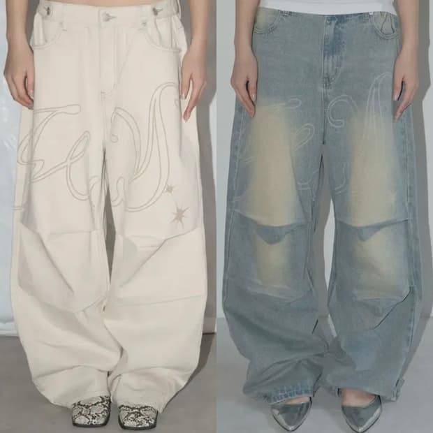 (2개세트)팬시클럽 엔젤 빈티지 워싱 핀턱 팬츠