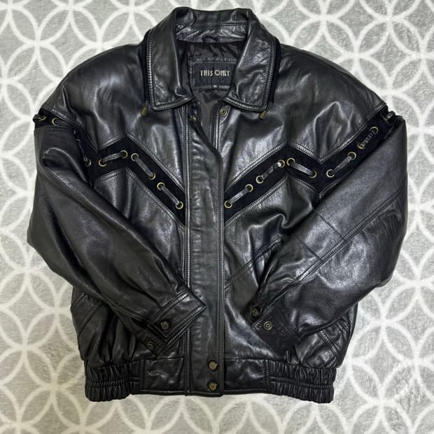 빈티지 숄더패드 크롭 레더자켓