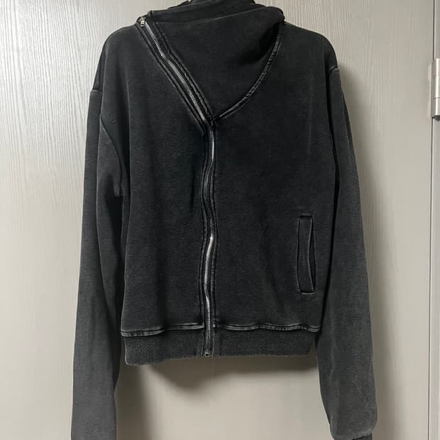 새상품 빈티지 워싱 사선 집업 크롭 후드티