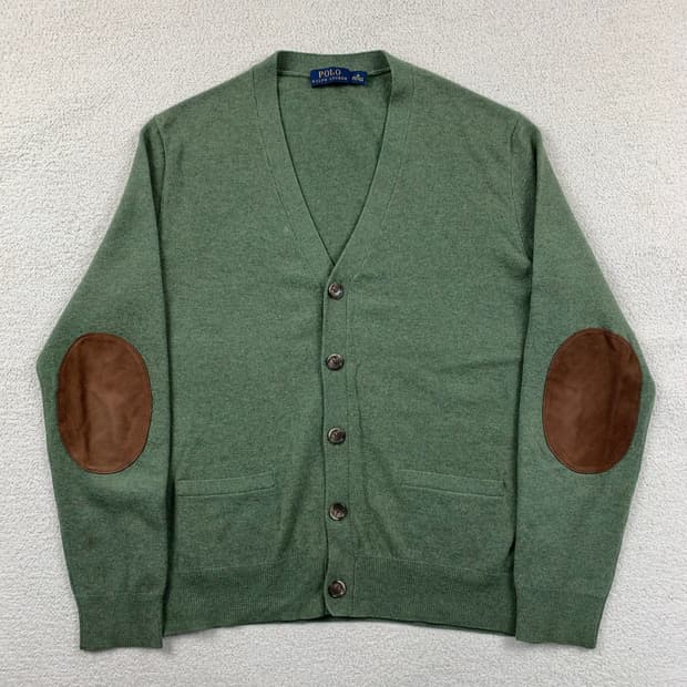 폴로 랄프로렌 스웨이드 엘보패치 메리노울 가디건 
