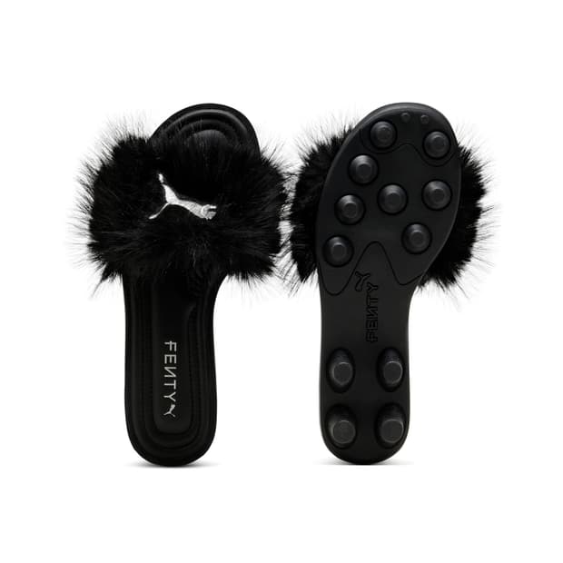푸마 FENTY 슬라이드 시크 퍼 샌들 슬리퍼 힐 블랙 뮬