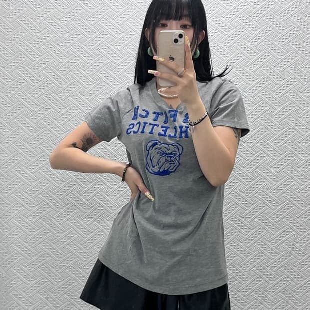 아베크롬비 빈티지 레트로 Y2K 불독 패치 반팔티 M C14041