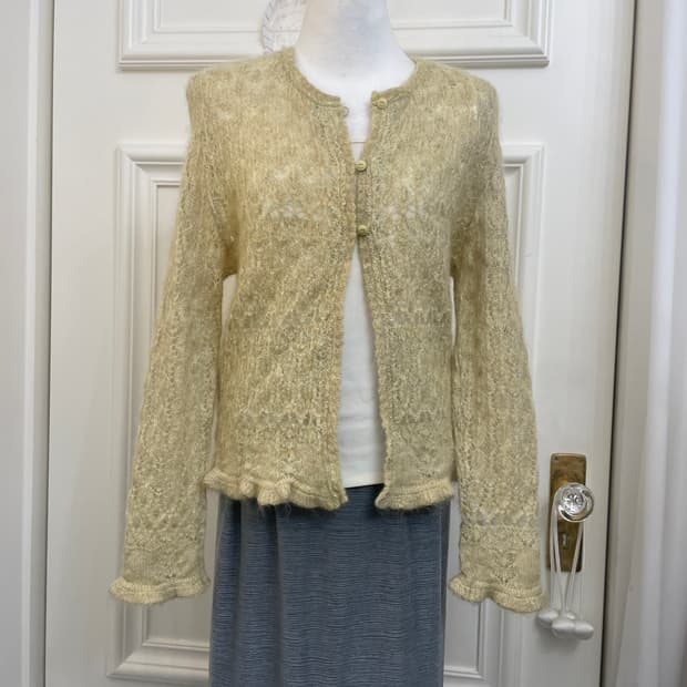 indi green crochet mohair cardigan&ivory