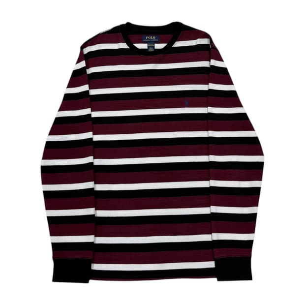 폴로 랄프로렌 와플 스트라이프 긴팔티 버건디 블랙 L