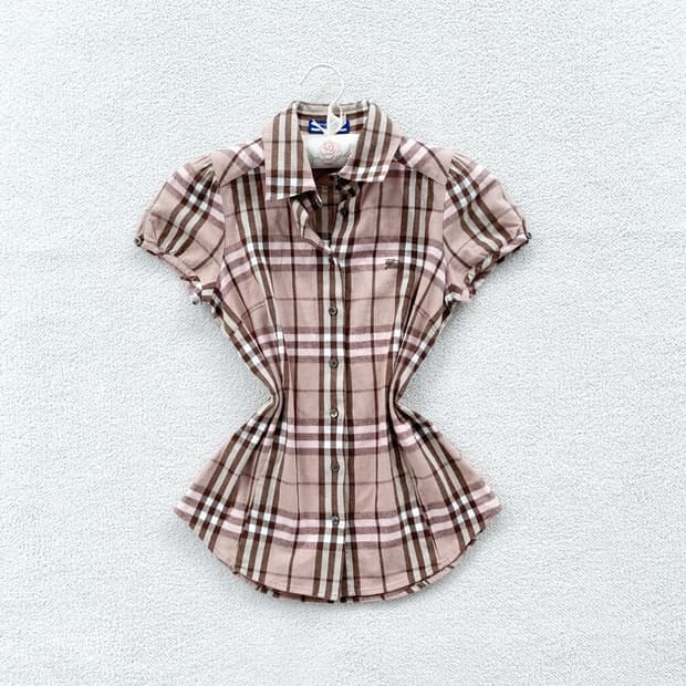 Burberry 버버리 블루라벨 딸기초코 체크 반팔 블라우스
