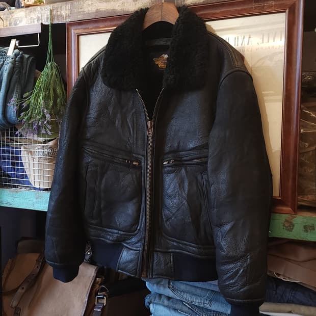 00년대 할리 데이비슨 무스탕 레더 봄버 자켓 F