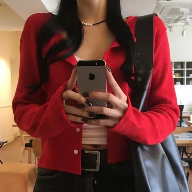 빨간색 레드 가디건 