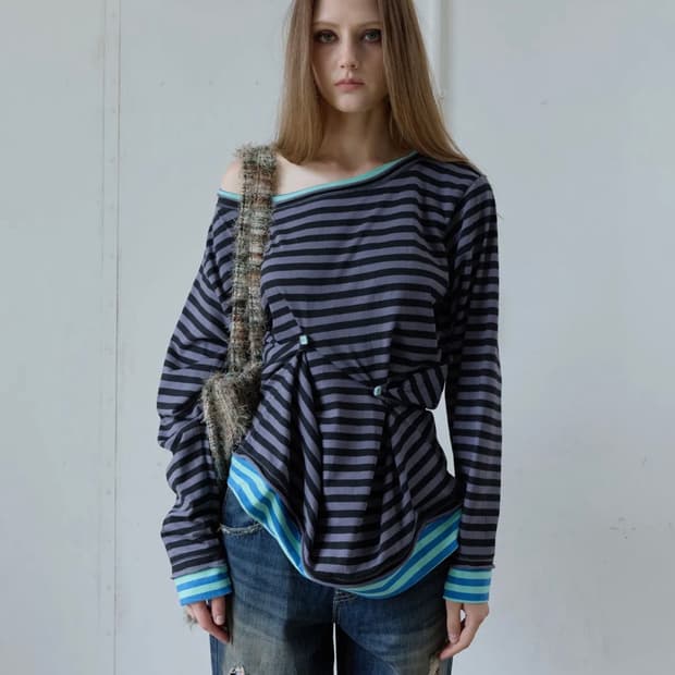 헤레틱 BUTTON STRIPE RAW EDGE 티셔츠