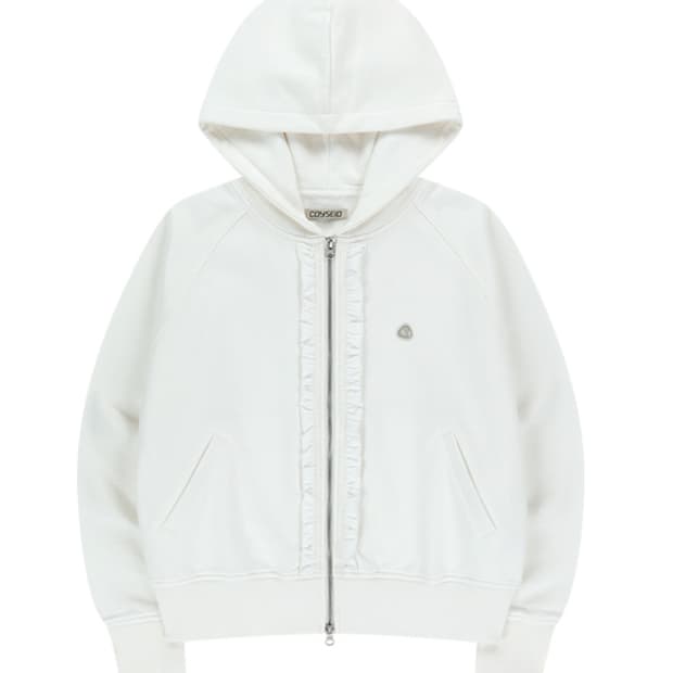 코이세이오 러플 레이스 후드 집업 화이트