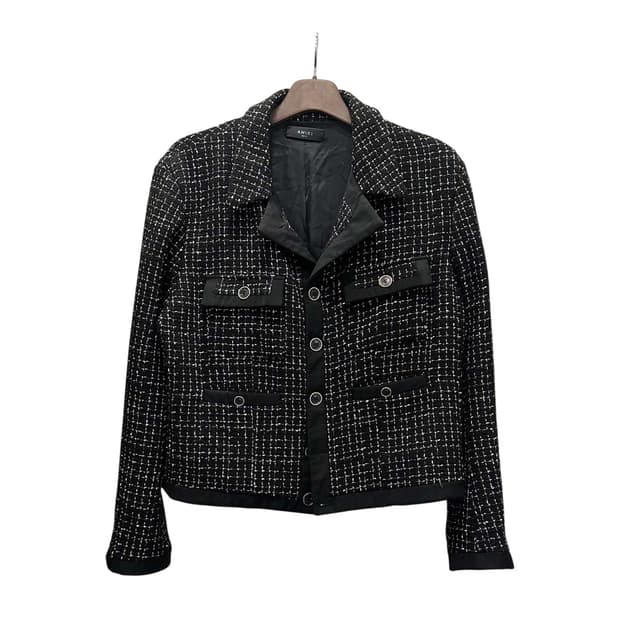 AMIRI 아미리 트위드 자켓 스티치 체크 패턴 4포켓 디테일 블랙
