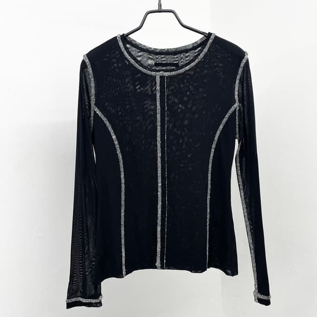 JPN 블랙 절개 시어 메쉬탑