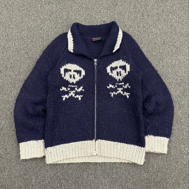 OS)Italy vintage 스컬 코위찬 니트 집업 자켓