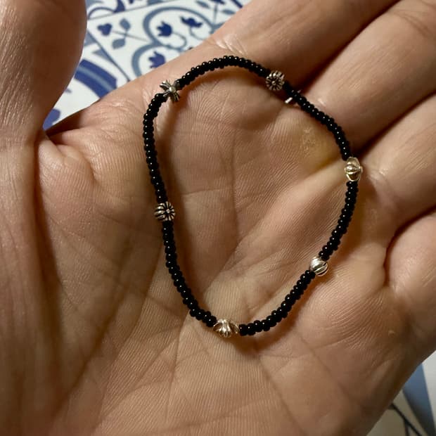 블랙 비즈 은팔찌 핸드메이드