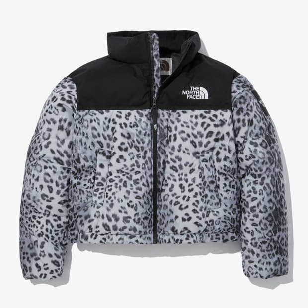 노스페이스 우먼 화이트라벨 노벨티 눕시 패딩 레오파드 프린트 실버