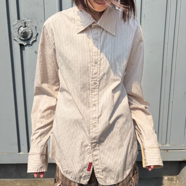 00s GUESS JEANS 베이지 스트라이프 셔츠 