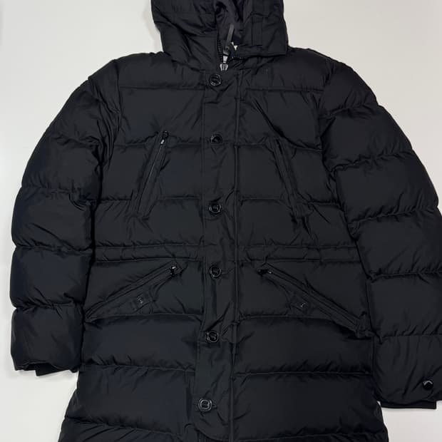 지오스피릿 구스다운 미니멀 블랙 후드 패딩 XL