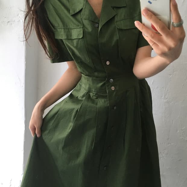 Burberry 버버리 카키컬러 코튼 오픈 셔츠 원피스