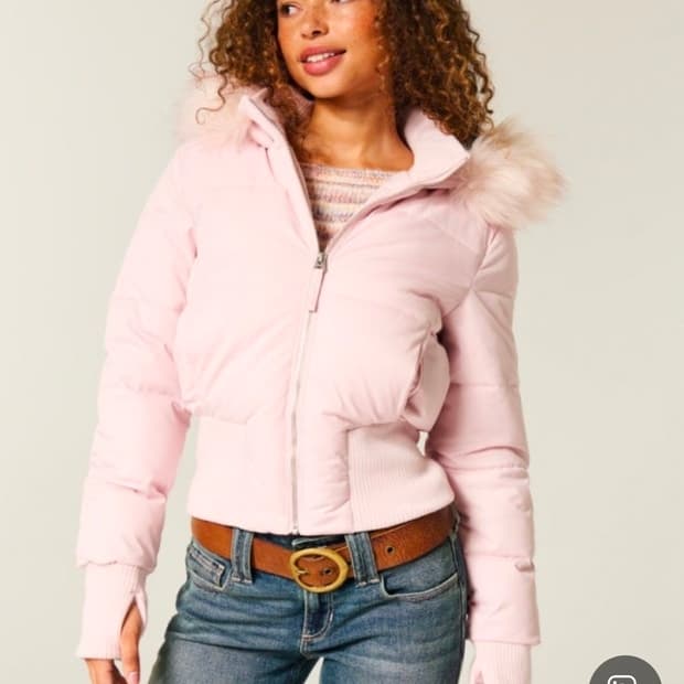 홀리스터 여성 트림 푸퍼 패딩 봄버 후드 자켓 (라이트 핑크)