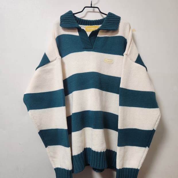 메인부스 그린 스트라이프 오버핏 니트3 L