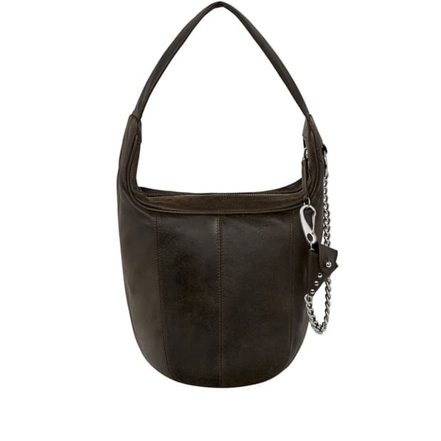 오픈와이와이 레더 모토 호보백 브라운