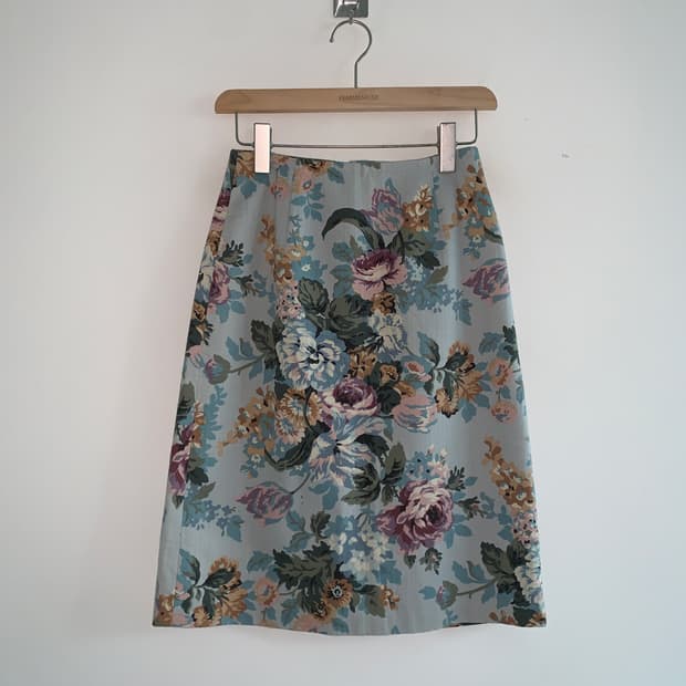 Floral Long Skirt(Skyblue)