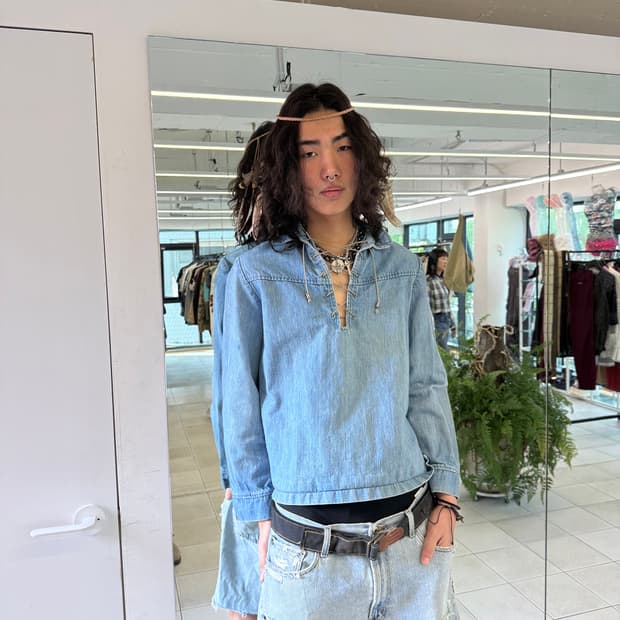 denim lace up pullover