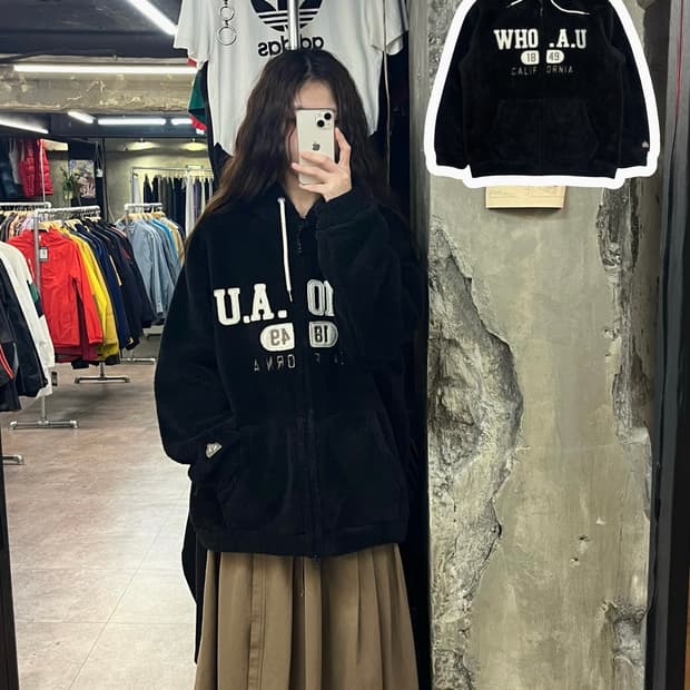 후아유 퍼플리스 후드집업 블랙 L #csz2258