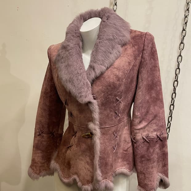 퍼플 퍼 핑크 무스탕 자켓 갸루 y2k