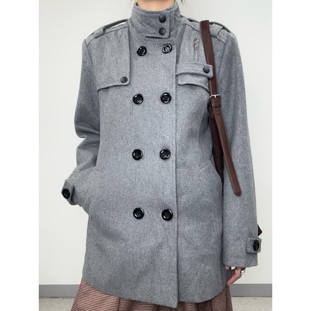 빈티지 그레이 하이넥 더블 코트