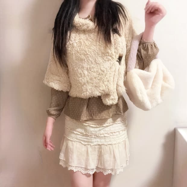 라떼갸루 핀터깔 초코맛 케이프 퍼 떡코 캉캉 스커트 도트 패턴 코디세트 