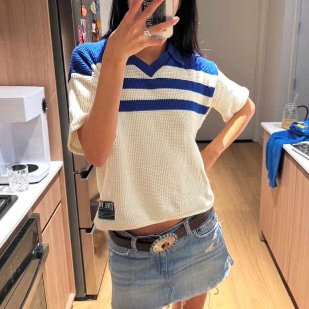 TAE PARK 와플 니트 저지 라피스 블루