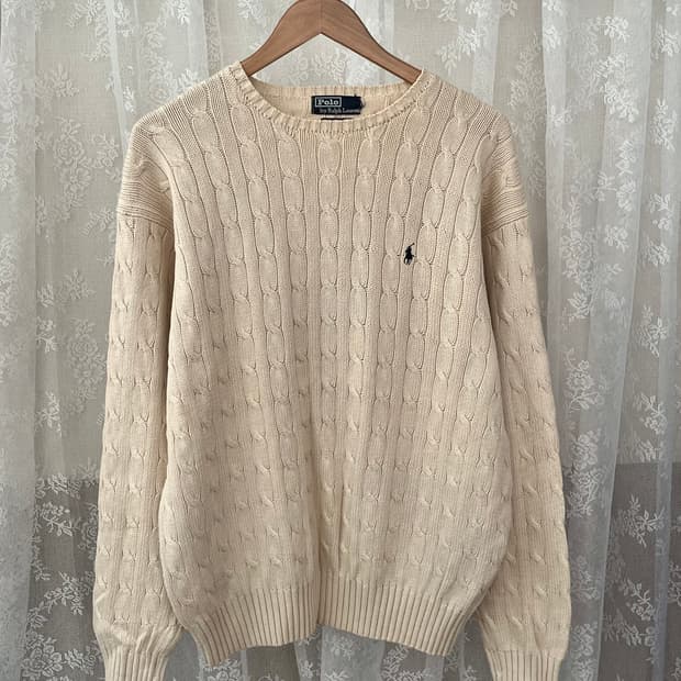 XL) 00s 폴로 랄프로렌 코튼 케이블 니트 베이지