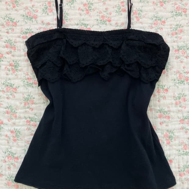 빈티지 블랙 레이스 탑 나시 1042 y2k 스트릿 갸루 펑키 일본빈티지