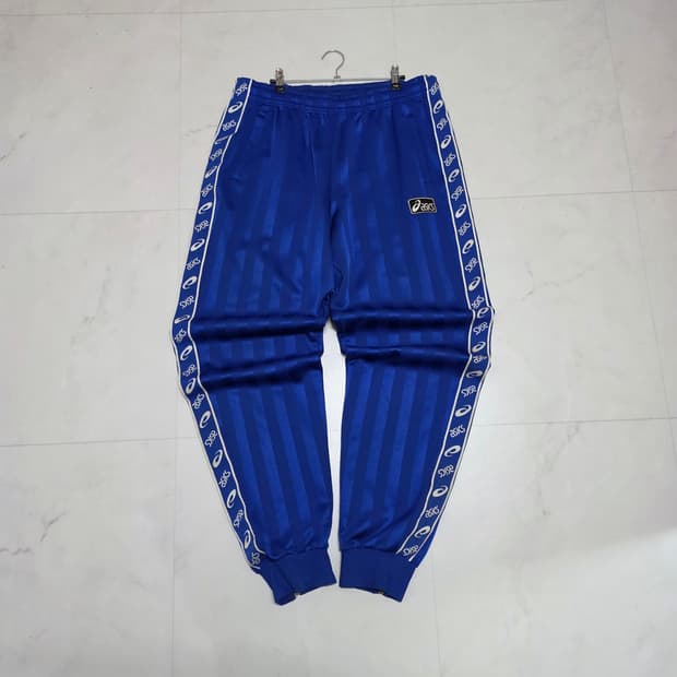 XL) 80's 아식스 일본제 빈티지 사이드라인 조거 트랙팬츠 블루
