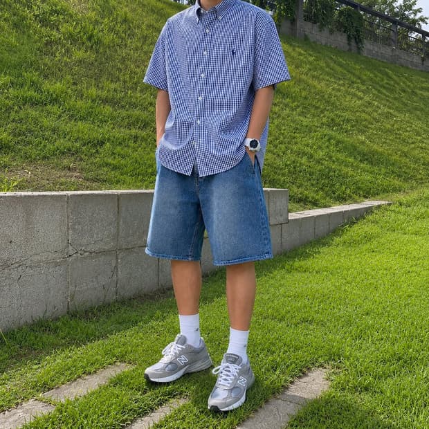 100~105 POLO 폴로 랄프로렌 반팔 셔츠 네이비 깅엄 체크 커스텀