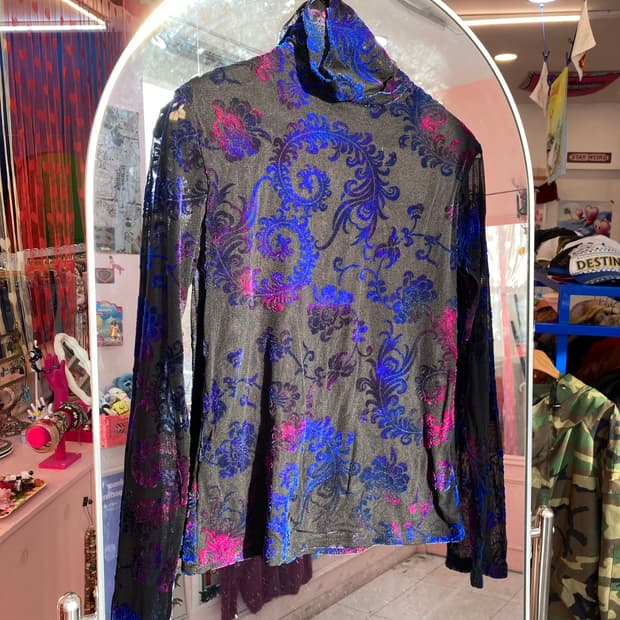 시스루 벨벳 레이스 목폴라