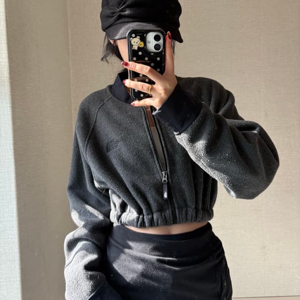 노페 그레이 후리스 반집업