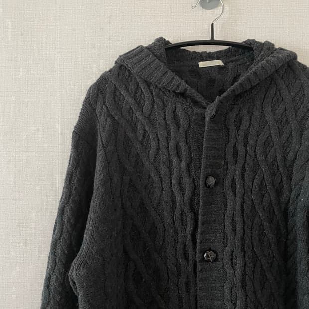 Vintage wool knit hood cardigan
