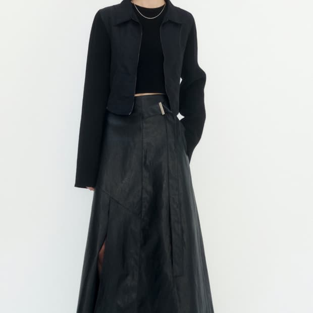 새상품) 트리밍버드 니트 슬리브 크롭 자켓 블랙