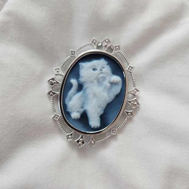 고양이 아게이트 카메오 브로치 펜던트 목걸이