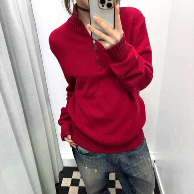 폴로 레드 반집업 니트