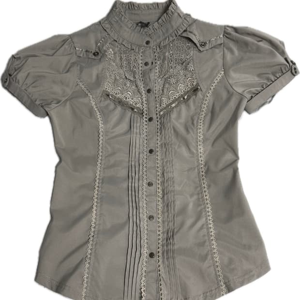 오즈온 ozz on 빈티지 레이스 반팔 블라우스 그레이