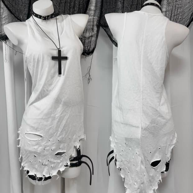 white damage sleeveless