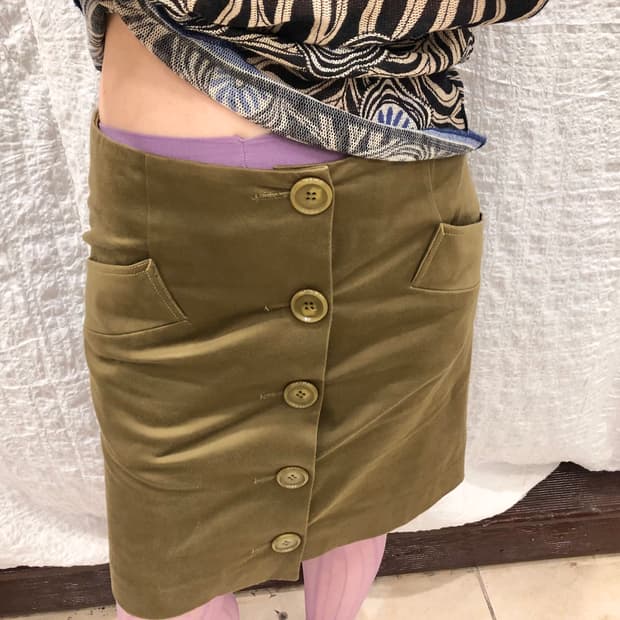 Buttons khaki midi skirt