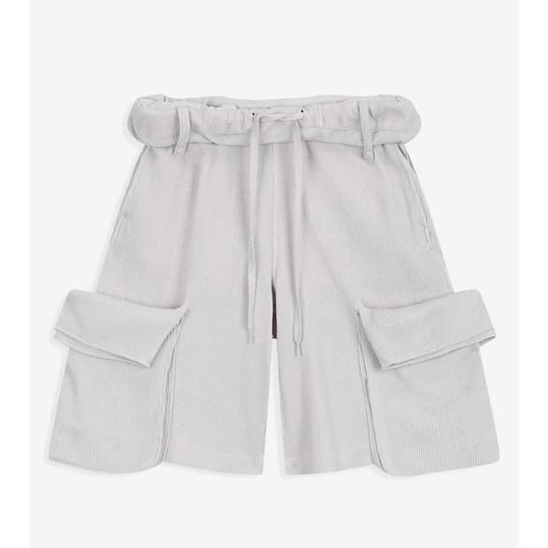 [OPENYY] ROLLED WAIST WAFFLE CARGO SHORT