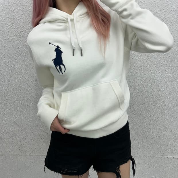 폴로 랄프로렌 네이비포니 화이트 후드 S