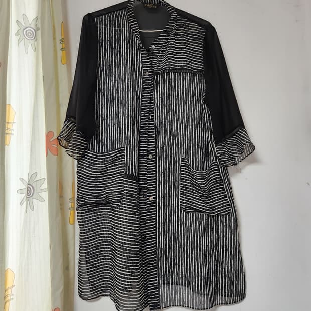 TWO-ST  시스루 롱 셔츠  가디건 FREE