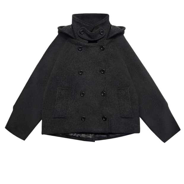 미레코 후드 더블하프코트 차콜 판매